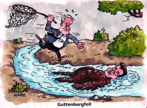 Cartoon: Guttenbergkescher (medium) by RABE tagged guttenberg,freiherr,csu,bayern,seehofer,parteivorsitz,minister,kabinettsumbildung,nachfolger,merkel,kanzlerin,cdu,opposition,koalition,bundesregierung,euro,krise,verteidigungsminister,bundeswehr,bundeswehrreform,afghanistan,afghanistankrieg,rücktritt,plagiat,plagiatsvorwurf,abschreiben,doktor,doktortitel,doktorarbeit,mentor,student,professor,hochschule,universität,bach,fluß,wasser,ufer,uferböschung,fangen,rennen,schwitzen,schwimmen,treiben,kescher,netz,schmetterlingsnetz,bäume,fell,pelz,haare,gel,guttenberg,freiherr,bayern,seehofer,parteivorsitz,minister,nachfolger,merkel,kanzlerin,cdu,opposition,koalition,bundesregierung,euro,verteidigungsminister,krise