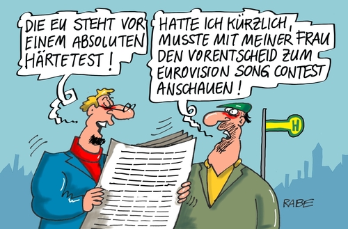 Cartoon: Härtetest (medium) by RABE tagged härtetest,eu,grenzsicherung,flüchtlinge,flüchtlingskrise,mazedonien,griechenland,balkanroute,rabe,ralf,böhme,cartoons,karikatur,pressezeichnung,farbcartoon,tagescartoon,eurovison,song,contest,vorentscheid,stockholm,ausländer,härtetest,eu,grenzsicherung,flüchtlinge,flüchtlingskrise,mazedonien,griechenland,balkanroute,rabe,ralf,böhme,cartoons,karikatur,pressezeichnung,farbcartoon,tagescartoon,eurovison,song,contest,vorentscheid,stockholm,ausländer