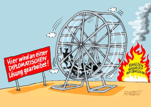 Cartoon: Hamsterrad (medium) by RABE tagged israel,palästina,palästinenser,iran,flächenbrand,drohnenangriff,eskalation,rabe,ralf,böhme,cartoon,karikatur,pressezeichnung,farbcartoon,tagescartoon,feuerlöscher,feuerwehr,hydrant,flammen,öl,oel,golan,golanhöhe,hamsterrad,laufrad,diplomatie,hisbollah,israel,palästina,palästinenser,iran,flächenbrand,drohnenangriff,eskalation,rabe,ralf,böhme,cartoon,karikatur,pressezeichnung,farbcartoon,tagescartoon,feuerlöscher,feuerwehr,hydrant,flammen,öl,oel,golan,golanhöhe,hamsterrad,laufrad,diplomatie,hisbollah