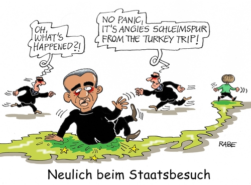 Cartoon: Hannovermesse (medium) by RABE tagged flüchtlingspakt,menschenrechte,meinungsfreiheit,pressefreiheit,ankara,flagge,halbmond,stern,staatsbesucherdogan,merkel,türkei,böhmermann,satire,schmähhannovermesse,staatsbesuch,obama,usa,ttip,handelsabkommen,rabe,ralf,böhme,cartoon,tagescartoon,farbcartoon,schleim,schleimspur,proteste,bodyguard,flüchtlingspakt,menschenrechte,meinungsfreiheit,pressefreiheit,ankara,flagge,halbmond,stern,staatsbesucherdogan,merkel,türkei,böhmermann,satire,schmähhannovermesse,staatsbesuch,obama,usa,ttip,handelsabkommen,rabe,ralf,böhme,cartoon,tagescartoon,farbcartoon,schleim,schleimspur,proteste,bodyguard