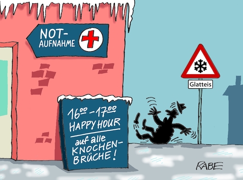 Cartoon: Happy Glatteis (medium) by RABE tagged notaufnahme,notarzt,rettungsstelle,rettungssanitäter,rabe,ralf,böhme,karikatur,cartoon,pressezeichnung,farbcartoon,tagescartoon,glätte,glatteis,blitzeis,frost,kälte,winter,rutschgefahr,knochen,bruch,knochenbrüche,rabatt,happy,hour,notaufnahme,notarzt,rettungsstelle,rettungssanitäter,rabe,ralf,böhme,karikatur,cartoon,pressezeichnung,farbcartoon,tagescartoon,glätte,glatteis,blitzeis,frost,kälte,winter,rutschgefahr,knochen,bruch,knochenbrüche,rabatt,happy,hour