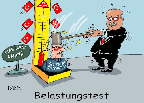 Cartoon: Hau den Lukas (medium) by RABE tagged belastung,belastungstest,beziehungen,botschafter,diplomaten,deutschland,türkei,erdogan,ausweisung,rabe,ralf,böhme,cartoon,karikatur,pressezeichnung,farbcartoon,tagescartoon,istanbul,ankara,sultan,ausreise,hammer,holzhammer,kraftsport,lukas,rummelplatz,hau,haue,belastung,belastungstest,beziehungen,botschafter,diplomaten,deutschland,türkei,erdogan,ausweisung,rabe,ralf,böhme,cartoon,karikatur,pressezeichnung,farbcartoon,tagescartoon,istanbul,ankara,sultan,ausreise,hammer,holzhammer,kraftsport,lukas,rummelplatz,hau,haue