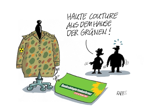 Cartoon: Haute Couture (medium) by RABE tagged gas,gassparen,gasnotstand,gasgeben,sanktionen,gasspeicher,gasheizung,rabe,ralf,böhme,cartoon,karikatur,pressezeichnung,farbcartoon,tagescartoon,robert,habeck,putin,ukrainekrieg,bundesdelegiertenkonferenz,grüne,baerbock,kohleausstieg,atomausstieg,waffen,waffenlieferung,bonn,modehause,haute,couture,antikriegspartei,antiatompartei,abschaltung,akw,brennstäbe,gas,gassparen,gasnotstand,gasgeben,sanktionen,gasspeicher,gasheizung,rabe,ralf,böhme,cartoon,karikatur,pressezeichnung,farbcartoon,tagescartoon,robert,habeck,putin,ukrainekrieg,bundesdelegiertenkonferenz,grüne,baerbock,kohleausstieg,atomausstieg,waffen,waffenlieferung,bonn,modehause,haute,couture,antikriegspartei,antiatompartei,abschaltung,akw,brennstäbe