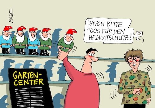 Cartoon: Heimatschützlinge (medium) by RABE tagged virus,corona,pandemie,coronakrise,rabe,ralf,böhme,cartoon,karikatur,pressezeichnung,farbcartoon,tagescartoon,viren,virenschutz,mundschutz,desinfektion,föderal,föderalismus,ländersache,akk,verteidigungsministerin,verteidigung,landesverteidigung,heimat,heimetschutz,freiwillige,bundeswehr,dienst,cdu,garten,zwerge,gartenzzwerge,gartencenter,baumarkt,virus,corona,pandemie,coronakrise,rabe,ralf,böhme,cartoon,karikatur,pressezeichnung,farbcartoon,tagescartoon,viren,virenschutz,mundschutz,desinfektion,föderal,föderalismus,ländersache,akk,verteidigungsministerin,verteidigung,landesverteidigung,heimat,heimetschutz,freiwillige,bundeswehr,dienst,cdu,garten,zwerge,gartenzzwerge,gartencenter,baumarkt