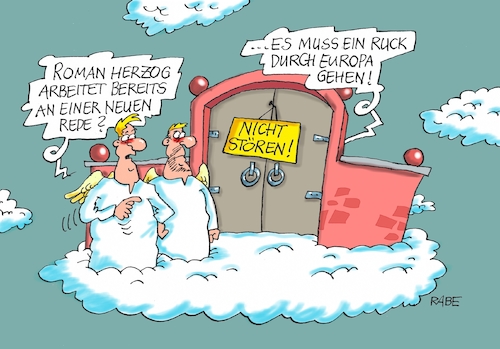 Cartoon: Herzog Ruck (medium) by RABE tagged roman,herzog,altbundespräsident,ruck,ruckrede,rabe,ralf,böhme,cartoon,karikatur,pressezeichnung,farbcartoon,tagescartoon,himmel,wolke,petrus,engel,himmeltor,rede,deutschland,europa,roman,herzog,altbundespräsident,ruck,ruckrede,rabe,ralf,böhme,cartoon,karikatur,pressezeichnung,farbcartoon,tagescartoon,himmel,wolke,petrus,engel,himmeltor,rede,deutschland,europa