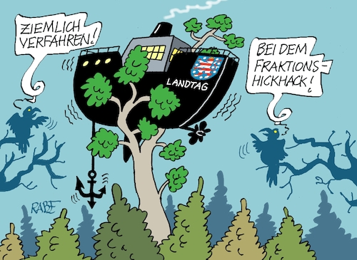 Cartoon: Hickhack (medium) by RABE tagged merz,kanzler,koalition,union,spd,klingbeil,cartoon,karikatur,pressezeichnung,farbcartoon,tagescartoon,db,bahn,frühling,frühjahr,frühjahrsputz,ice,zug,blumenkasten,blumenkästen,esc,songcontest,thüringen,landtag,landesregierung,ministerpräsident,voigt,bsw,brombeerkoalition,wagenknecht,wolf,bündnis,fraktionen,hickhack,wald,schiff,kahn,verfahren,merz,kanzler,koalition,union,spd,klingbeil,cartoon,karikatur,pressezeichnung,farbcartoon,tagescartoon,db,bahn,frühling,frühjahr,frühjahrsputz,ice,zug,blumenkasten,blumenkästen,esc,songcontest,thüringen,landtag,landesregierung,ministerpräsident,voigt,bsw,brombeerkoalition,wagenknecht,wolf,bündnis,fraktionen,hickhack,wald,schiff,kahn,verfahren