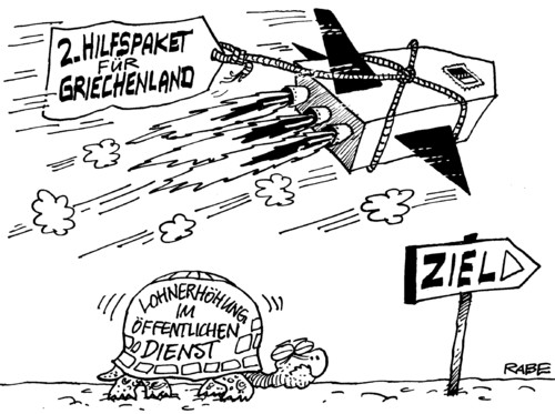 Cartoon: Hilfspakete (medium) by RABE tagged euro,eu,brüssel,eurokrise,schuldenkrise,schuldenschnitt,griechenland,athen,finanzchefs,rettungsschirm,paket,rakete,düsenantrieb,schildkröte,schneckentempo,verdi,öffentlicher,dienst,lohn,gehalt,lohnerhöhung,lohnforderung,streik,arbeitskampf,verhandlungen,arbeitsplatz,job,beamte,griechenlandhilfe,kredit,euro,eu,brüssel,eurokrise,schuldenkrise,schuldenschnitt,griechenland,athen,finanzchefs