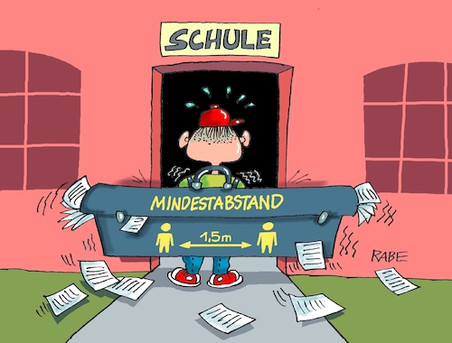 Cartoon: Hinein in den Schulbetrieb (medium) by RABE tagged virus,corona,pandemie,coronakrise,rabe,ralf,böhme,cartoon,karikatur,pressezeichnung,farbcartoon,tagescartoon,viren,virenschutz,mundschutz,desinfektion,föderal,föderalismus,ländersache,bildung,bildungsminister,schulbeginn,schulstart,lehrer,schüler,schulranzen,mindestabstand,hygieneregeln,maskenpflicht,einbahnstraße,eingang,virus,corona,pandemie,coronakrise,rabe,ralf,böhme,cartoon,karikatur,pressezeichnung,farbcartoon,tagescartoon,viren,virenschutz,mundschutz,desinfektion,föderal,föderalismus,ländersache,bildung,bildungsminister,schulbeginn,schulstart,lehrer,schüler,schulranzen,mindestabstand,hygieneregeln,maskenpflicht,einbahnstraße,eingang