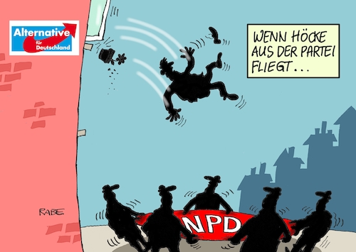 Cartoon: Höcke fliegt (medium) by RABE tagged höcke,afd,thüringen,fremdenfeindlich,rechts,nazi,rabe,ralf,böhme,cartoon,karikatur,pressezeichnung,farbcartoon,tagescartoon,rausschmiss,ausschluß,parteiverfahren,petry,sprungtuch,npd,höcke,afd,thüringen,fremdenfeindlich,rechts,nazi,rabe,ralf,böhme,cartoon,karikatur,pressezeichnung,farbcartoon,tagescartoon,rausschmiss,ausschluß,parteiverfahren,petry,sprungtuch,npd