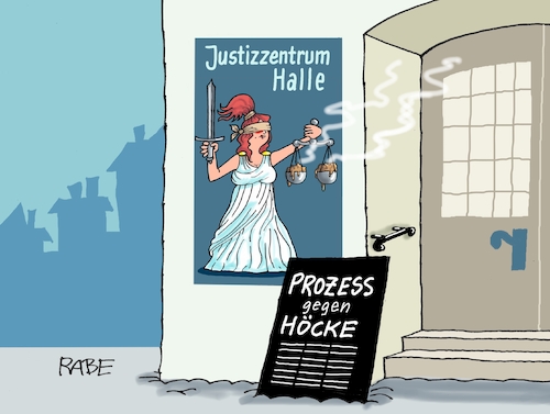 Cartoon: Höcke Prozess (medium) by RABE tagged landtagswahl,thüringen,septemper,cdu,afd,mario,voigt,bernd,höcke,tv,duell,fernsehduell,rabe,ralf,böhme,cartoon,karikatur,pressezeichnung,farbcartoon,tagescartoon,justizzentrum,halle,prozess,rechte,naziparole,justizia,waagschalen,waage,kacke,mist,scheisse,gestank,landtagswahl,thüringen,septemper,cdu,afd,mario,voigt,bernd,höcke,tv,duell,fernsehduell,rabe,ralf,böhme,cartoon,karikatur,pressezeichnung,farbcartoon,tagescartoon,justizzentrum,halle,prozess,rechte,naziparole,justizia,waagschalen,waage,kacke,mist,scheisse,gestank