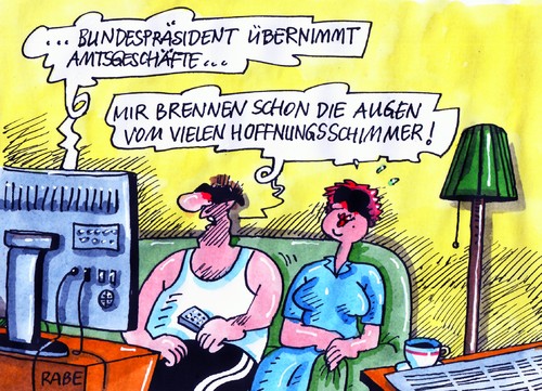 Cartoon: Hoffnungsschummelei (medium) by RABE tagged joachim,gauck,bundespräsident,staatsoberhaupt,präsident,bürgerrechtler,pfarrer,freiheit,antrittsrede,amt,amtsgeschäfte,amtseid,amtsübernahme,präsidentenwahl,hoffnung,hoffnungsschimmer,wulff,bellevue,berlin,amtseinführung,ehepaar,mann,frau,couch,stehlampe,augen,sonnenbrille,gauck,bundespräsident