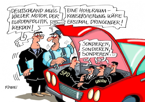 Cartoon: Hohlraumsondierung (medium) by RABE tagged sondierungsgespräche,regierungsbildung,amtshandlung,rabe,ralf,böhme,cartoon,karikatur,pressezeichnung,farbcartoon,tagescartoon,sondierungsverhandlungen,sondieren,martin,schulz,merkel,union,csu,seehofer,spd,groko,koalition,gespräche,neuwahlen,ergebnisoffen,parteitage,pkw,auto,motor,eu,brüssel,europapolitik,hohlraum,hohlraumkonservierung,hohlraumversiegelung,sondierungsgespräche,regierungsbildung,amtshandlung,rabe,ralf,böhme,cartoon,karikatur,pressezeichnung,farbcartoon,tagescartoon,sondierungsverhandlungen,sondieren,martin,schulz,merkel,union,csu,seehofer,spd,groko,koalition,gespräche,neuwahlen,ergebnisoffen,parteitage,pkw,auto,motor,eu,brüssel,europapolitik,hohlraum,hohlraumkonservierung,hohlraumversiegelung