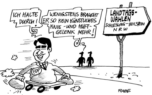 Cartoon: Hüftschaden (medium) by RABE tagged rösler,fdp,schwarzgelb,koalition,liberale,bahr,landtagswahl,nrw,schleswigholstein,gesundheitsreform,krankenkassen,hüftgelenk,kniegelenk,lindner,umfrage,umfragetief,politbarometer,rösler,fdp,koalition,landtagswahl,nrw