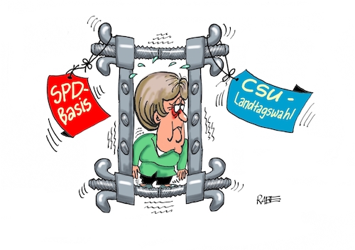 Cartoon: Im Schwitzkasten (medium) by RABE tagged sonderparteitag,spd,martin,schulz,ja,groko,koalitionsverhandlungen,rabe,ralf,böhme,cartoon,karikatur,pressezeichnung,farbcartoon,tagescartoon,merkel,union,koalitionsgespräche,basis,jusos,nachbesserungen,csu,landtagswahlen,ministerpräsident,schraubzwinge,sonderparteitag,spd,martin,schulz,ja,groko,koalitionsverhandlungen,rabe,ralf,böhme,cartoon,karikatur,pressezeichnung,farbcartoon,tagescartoon,merkel,union,koalitionsgespräche,basis,jusos,nachbesserungen,csu,landtagswahlen,ministerpräsident,schraubzwinge