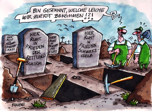 Cartoon: Immer schön der Reihe nach... (medium) by RABE tagged bundesregierung,kanzlerin,merkel,cdu,koalition,schwarzgelb,liberale,rösler,fdp,umfragetief,finanzminister,schäuble,finanzchefs,staatenpleite,euro,eu,brüssel,eurokrise,währungsunion,schulden,pleite,schuldenkrise,rettungsschirm,parlament,abstimmung,griechenland,athen,ministerpräsident,papandreou,pleitegeier,mehrheit,wahlergebnis,frieden,ruhe,leiche,friedhof,sarg,grabstein,grabplatte,gottesacker,totengräber,grab,schaufel,hacke,erde,beerdigung,staatschef,bundesrat,parlamentarier,bundesregierung,kanzlerin,merkel,cdu,koalition,liberale,rösler,fdp,umfragetief,finanzminister,schäuble,finanzchefs,staatenpleite,euro,eu,brüssel,währungsunion,schulden,pleite,rettungsschirm,parlament,schuldenkrise,abstimmung,griechen