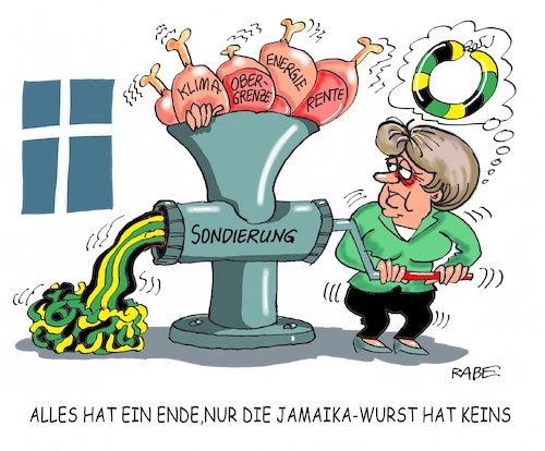 Cartoon: Jamaikawurst (medium) by RABE tagged grüne,jamaika,sondierungsgespräche,regierungsbildung,amtshandlung,rabe,ralf,böhme,cartoon,karikatur,pressezeichnung,farbcartoon,tagescartoon,schauspielschule,unterricht,drama,dramatik,sondierungsrunde,wurst,fleischwolf,ende,merkel,klima,energie,flüchtlingsproblematik,obergrenze,rente,fleisch,knochen,grüne,jamaika,sondierungsgespräche,regierungsbildung,amtshandlung,rabe,ralf,böhme,cartoon,karikatur,pressezeichnung,farbcartoon,tagescartoon,schauspielschule,unterricht,drama,dramatik,sondierungsrunde,wurst,fleischwolf,ende,merkel,klima,energie,flüchtlingsproblematik,obergrenze,rente,fleisch,knochen