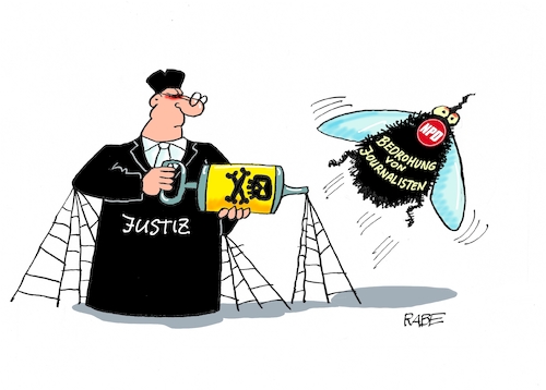 Cartoon: Justiz NPD (medium) by RABE tagged npd,kundgebung,demo,gerichte,justiz,betsrafung,recht,ordnung,rabe,ralf,böhme,cartoon,karikatur,pressezeichnung,farbcartoon,tagescartoons,richter,anwalt,faschiste,rechte,brummer,schmeißfliege,schädling,schädlingsbekämpfer,spinnennetz,journalisten,journalismus,pressefreiheit,menschenrecht,hannover,rechtsextremisten,npd,kundgebung,demo,gerichte,justiz,betsrafung,recht,ordnung,rabe,ralf,böhme,cartoon,karikatur,pressezeichnung,farbcartoon,tagescartoons,richter,anwalt,faschiste,rechte,brummer,schmeißfliege,schädling,schädlingsbekämpfer,spinnennetz,journalisten,journalismus,pressefreiheit,menschenrecht,hannover,rechtsextremisten