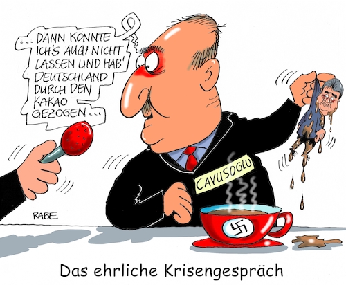 Cartoon: Kakao (medium) by RABE tagged gabriel,außenminister,krisengespräch,berlin,türkei,ankara,cavusoglu,nazivergleich,erdogan,akp,rabe,ralf,böhme,cartoon,karikatur,pressezeichnung,farbcartoon,tagescartoon,kakao,tasse,hakenkreuz,nazi,deutsche,gabriel,außenminister,krisengespräch,berlin,türkei,ankara,cavusoglu,nazivergleich,erdogan,akp,rabe,ralf,böhme,cartoon,karikatur,pressezeichnung,farbcartoon,tagescartoon,kakao,tasse,hakenkreuz,nazi,deutsche