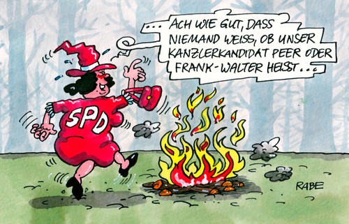 Cartoon: Kandidatenrumpelei (medium) by RABE tagged steinbrück,steinmeier,peer,spd,opposition,kanzler,kanzlerin,kanzlerkandidatur,kandidat,kandidatur,wahl,wahlkampf,bundestagswahl,merkel,cdu,rumpelstilzchen,märchen,brüder,gebrüder,grimm,lagerfeuer,märchenwald,kanzlerfrage,kanzlerdebatte,wahlsieger,kandidatenfrage,favoriten,gabriel,parteispitze,parteisekretär,genossen,steinbrück,steinmeier,peer,spd,opposition,kanzler