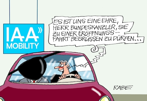 Cartoon: Kanzler hält Klappe (medium) by RABE tagged iaa,automobilmesse,münchen,kanzler,scholz,eröffnung,probefahrt,rabe,ralf,böhme,cartoon,karikatur,pressezeichnung,farbcartoon,tagescartoon,augenklappe,sturz,schürfwunden,jogger,jogging,iaa,automobilmesse,münchen,kanzler,scholz,eröffnung,probefahrt,rabe,ralf,böhme,cartoon,karikatur,pressezeichnung,farbcartoon,tagescartoon,augenklappe,sturz,schürfwunden,jogger,jogging