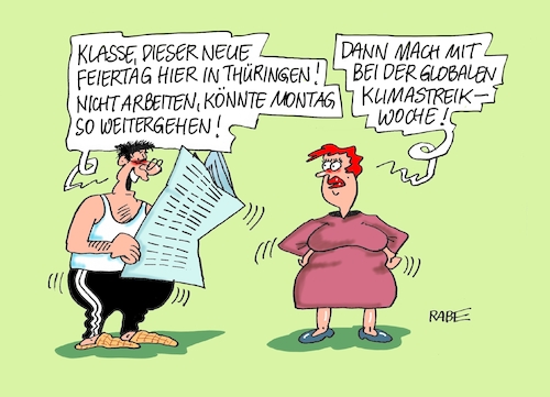 Cartoon: Kindertag Feiertag Thüringen (medium) by RABE tagged klimawandel,umwelt,umweltministerin,schulze,sp,klimapreis,heizung,auto,rabe,ralf,böhme,cartoon,karikatur,pressezeichnung,farbcartoon,tagescartoon,brücke,bettler,verkehr,klimaprämie,friday,for,future,weltklimatag,klimastreik,klimaschutzpaket,regierung,groko,thüringen,landtag,ministerpräsident,klimaaktivisten,feiertag,kindertag,montag,arbeitsniederlegung,landtagswahl,wahlgeschenk,klimawandel,umwelt,umweltministerin,schulze,sp,klimapreis,heizung,auto,rabe,ralf,böhme,cartoon,karikatur,pressezeichnung,farbcartoon,tagescartoon,brücke,bettler,verkehr,klimaprämie,friday,for,future,weltklimatag,klimastreik,klimaschutzpaket,regierung,groko,thüringen,landtag,ministerpräsident,klimaaktivisten,feiertag,kindertag,montag,arbeitsniederlegung,landtagswahl,wahlgeschenk