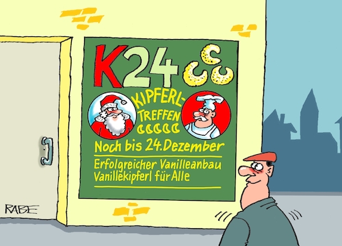 Cartoon: Kipfelgipfeltreffen (medium) by RABE tagged ampel,ampelregierung,rot,grün,gelb,fdp,spd,grüne,rabe,ralf,böhme,cartoon,karikatur,pressezeichnung,farbcartoon,tagescartoon,inflation,einkommen,rente,rentenpaket,bruch,streit,neuwahlen,weihnachten,weihnachtsmann,weihnachtsbäckerei,bäckerei,vanille,vanillekipferl,kipferl,gipfel,gipfeltreffen,ampel,ampelregierung,rot,grün,gelb,fdp,spd,grüne,rabe,ralf,böhme,cartoon,karikatur,pressezeichnung,farbcartoon,tagescartoon,inflation,einkommen,rente,rentenpaket,bruch,streit,neuwahlen,weihnachten,weihnachtsmann,weihnachtsbäckerei,bäckerei,vanille,vanillekipferl,kipferl,gipfel,gipfeltreffen