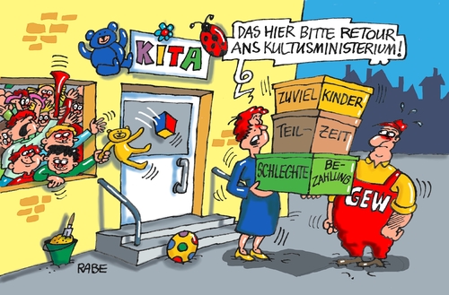 Cartoon: Kita (medium) by RABE tagged kultusministerium,kultusminister,bildungswesen,kindergarten,kita,kindergartenplätze,erzieherinnen,eltern,kinder,rabe,ralf,böhme,cartoon,karikatur,pressezeichnung,farbcartoon,tagescartoon,retour,kitaplätze,unterbezahlung,lautstärke,stress,gew,gewerkschaften,kultusministerium,kultusminister,bildungswesen,kindergarten,kita,kindergartenplätze,erzieherinnen,eltern,kinder,rabe,ralf,böhme,cartoon,karikatur,pressezeichnung,farbcartoon,tagescartoon,retour,kitaplätze,unterbezahlung,lautstärke,stress,gew,gewerkschaften