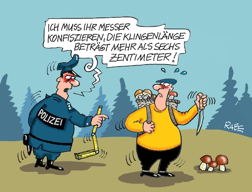 Cartoon: Klingenlängenmaß (medium) by RABE tagged ampel,ampelregierung,rot,grün,gelb,fdp,spd,grüne,rabe,ralf,böhme,cartoon,karikatur,pressezeichnung,farbcartoon,tagescartoon,pöbelei,pöbler,bestrafung,regelung,beschimpfung,bundestag,abgeordnete,faeser,innenministerin,messer,klinge,klingenlänge,verbot,messerstecher,pilz,pilze,pilzsammler,pilzzeit,pilzernte,polizei,polizist,ampel,ampelregierung,rot,grün,gelb,fdp,spd,grüne,rabe,ralf,böhme,cartoon,karikatur,pressezeichnung,farbcartoon,tagescartoon,pöbelei,pöbler,bestrafung,regelung,beschimpfung,bundestag,abgeordnete,faeser,innenministerin,messer,klinge,klingenlänge,verbot,messerstecher,pilz,pilze,pilzsammler,pilzzeit,pilzernte,polizei,polizist