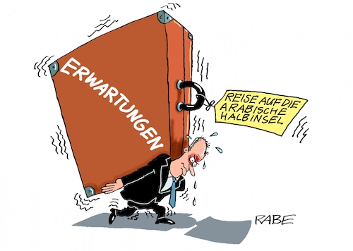 Cartoon: Kofferhoffer (medium) by RABE tagged merz,kanzler,koalition,union,spd,klingbeil,cartoon,karikatur,pressezeichnung,farbcartoon,tagescartoon,bürokratie,verwaltung,beamte,modernisierung,monster,drachen,schwert,holzschwert,nägel,säge,reise,halbinsel,golfstaaten,scheich,ölmultis,rohstoffe,gas,koffer,erwartungen,merz,kanzler,koalition,union,spd,klingbeil,cartoon,karikatur,pressezeichnung,farbcartoon,tagescartoon,bürokratie,verwaltung,beamte,modernisierung,monster,drachen,schwert,holzschwert,nägel,säge,reise,halbinsel,golfstaaten,scheich,ölmultis,rohstoffe,gas,koffer,erwartungen