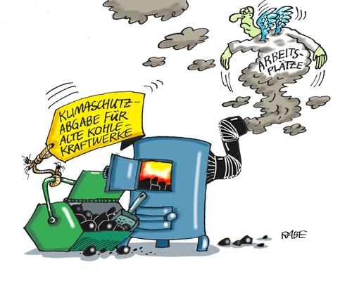 Cartoon: Kohleabgabe (medium) by RABE tagged gabriel,spd,wirtschaftsminister,braunkohle,kohle,kohlekraftwerke,energiewende,rabe,ralf,böhme,cartoon,karikatur,pressezeichnung,farbcartoon,tagescartoon,klimaschutz,klimaschutzabgabe,arbeitsplätze,arbeitsplatzverlust,kohleeimer,schlot,engel,gabriel,spd,wirtschaftsminister,braunkohle,kohle,kohlekraftwerke,energiewende,rabe,ralf,böhme,cartoon,karikatur,pressezeichnung,farbcartoon,tagescartoon,klimaschutz,klimaschutzabgabe,arbeitsplätze,arbeitsplatzverlust,kohleeimer,schlot,engel