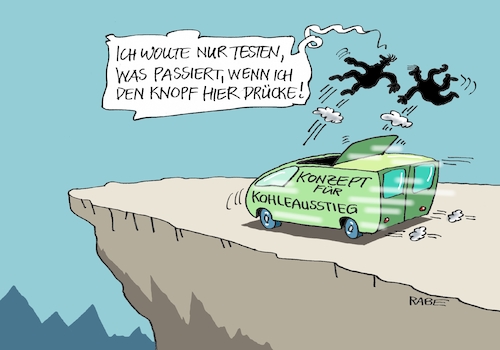 Cartoon: Kohleausstieg (medium) by RABE tagged kohle,kohleausstieg,verhandlungen,kohlekommission,konzept,stromgewinnung,umweltschutz,klima,klimaschutz,rabe,ralf,böhme,cartoon,karikatur,pressezeichnung,farbcartoon,tagescartoon,auto,schleudersitz,abgrund,grüne,umweltpolitik,alternativen,kohle,kohleausstieg,verhandlungen,kohlekommission,konzept,stromgewinnung,umweltschutz,klima,klimaschutz,rabe,ralf,böhme,cartoon,karikatur,pressezeichnung,farbcartoon,tagescartoon,auto,schleudersitz,abgrund,grüne,umweltpolitik,alternativen