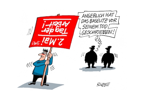 Cartoon: Kopfstand im Mai (medium) by RABE tagged merz,kanzler,koalition,union,spd,klingbeil,cartoon,karikatur,pressezeichnung,farbcartoon,tagescartoon,db,bahn,frühling,frühjahr,frühjahrsputz,ice,zug,blumenkasten,blumenkästen,erster,mai,demo,maidemonstration,arbeit,transparent,schild,georg,baselitz,künstler,maler,kopfstand,kopfüber,merz,kanzler,koalition,union,spd,klingbeil,cartoon,karikatur,pressezeichnung,farbcartoon,tagescartoon,db,bahn,frühling,frühjahr,frühjahrsputz,ice,zug,blumenkasten,blumenkästen,erster,mai,demo,maidemonstration,arbeit,transparent,schild,georg,baselitz,künstler,maler,kopfstand,kopfüber