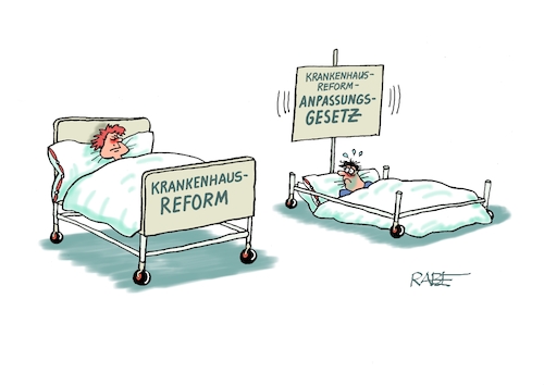 Cartoon: Krankenhausreform (medium) by RABE tagged merz,kanzler,koalition,union,spd,klingbeil,cartoon,karikatur,pressezeichnung,farbcartoon,tagescartoon,bürokratie,verwaltung,beamte,modernisierung,monster,drachen,schwert,holzschwert,nägel,säge,krankenhaus,krankenhausreform,reform,anpassung