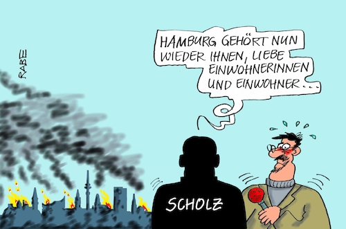 Cartoon: Krawalle (medium) by RABE tagged hamburg,sturmflut,zwanzig,gipfel,militante,linke,linksextremisten,rabe,ralf,böhme,cartoon,karikatur,pressezeichnung,farbcartoon,tagescartoon,welle,gewalt,innenminister,steinmeier,krawalle,linksradikale,scholz,spd,polizei,linksextreme,hamburg,sturmflut,zwanzig,gipfel,militante,linke,linksextremisten,rabe,ralf,böhme,cartoon,karikatur,pressezeichnung,farbcartoon,tagescartoon,welle,gewalt,innenminister,steinmeier,krawalle,linksradikale,scholz,spd,polizei,linksextreme