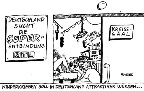 Cartoon: Kreisssaal (medium) by RABE tagged kinder,bundesrepublik,deutschland,familienministerin,schröder,cdu,familienpolitik,herdprämie,eltern,elterngeld,kreisssaal,entbindung,kaiserschnitt,rabe,ralf,böhme,cartoon,karikatur,attraktivität,geburt,geburtenrate,mütter,superentbindung,rtl,tv,reality,show,liveübertragung,bevölkerung,bevölkerungsforschung,kameras,supertalent,superstar,kinder,bundesrepublik,deutschland,familienministerin,schröder,cdu,familienpolitik,herdprämie,eltern,elterngeld,kreisssaal,entbindung,kaiserschnitt,rabe,ralf,böhme,cartoon,karikatur,attraktivität,geburt,geburtenrate,mütter,superentbindung,rtl,tv,reality,show,liveübertragung,bevölkerung,bevölkerungsforschung,kameras,supertalent,superstar