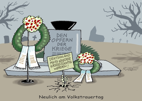 Cartoon: Kriegstüchtigkeit und Trauer (medium) by RABE tagged bundeswehr,pistorius,kriegstüchtigkeit,deutschland,armee,cartoon,karikatur,pressezeichnung,farbcartoon,tagescartoon,kriegsführung,volk,volkstrauer,volkstrauertag,denkmal,fridhof,kriegsopfer,soldaten,kriegsgräberführsorge,kranz,knochenhand,schild,bundeswehr,pistorius,kriegstüchtigkeit,deutschland,armee,cartoon,karikatur,pressezeichnung,farbcartoon,tagescartoon,kriegsführung,volk,volkstrauer,volkstrauertag,denkmal,fridhof,kriegsopfer,soldaten,kriegsgräberführsorge,kranz,knochenhand,schild