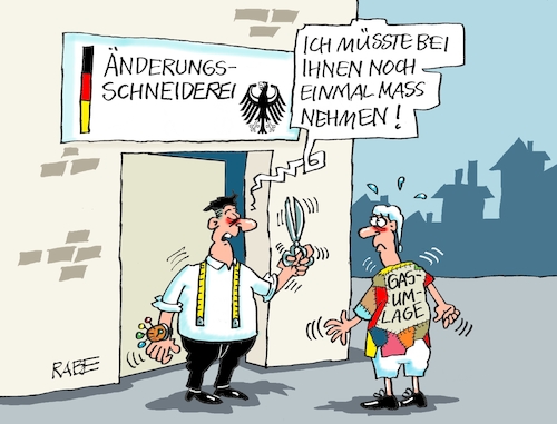 Cartoon: Kürzungsmaßnahme (medium) by RABE tagged gas,gassparen,gasnotstand,gasgeben,sanktionen,gasspeicher,gasheizung,rabe,ralf,böhme,cartoon,karikatur,pressezeichnung,farbcartoon,tagescartoon,robert,habeck,putin,ukrainekrieg,maßschneiderei,bundesregierung,michel,bandmaß,schere,maßnehmen,kürzung,schneider,schneiderei,änderungsschneiderei,gas,gassparen,gasnotstand,gasgeben,sanktionen,gasspeicher,gasheizung,rabe,ralf,böhme,cartoon,karikatur,pressezeichnung,farbcartoon,tagescartoon,robert,habeck,putin,ukrainekrieg,maßschneiderei,bundesregierung,michel,bandmaß,schere,maßnehmen,kürzung,schneider,schneiderei,änderungsschneiderei