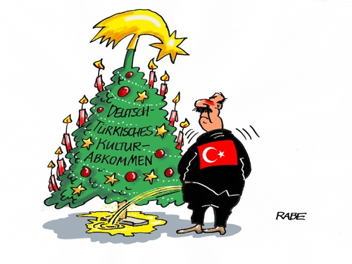 Cartoon: Kulturabkommen (medium) by RABE tagged türkei,istanbul,ankara,erdogan,kulturabkommen,weihnachten,christentum,jesus,rabe,ralf,böhme,cartoon,karikatur,pressezeichnung,tagescartoon,weihnachtsbaum,glaskugeln,islam,empörung,botschaft,türkei,istanbul,ankara,erdogan,kulturabkommen,weihnachten,christentum,jesus,rabe,ralf,böhme,cartoon,karikatur,pressezeichnung,tagescartoon,weihnachtsbaum,glaskugeln,islam,empörung,botschaft