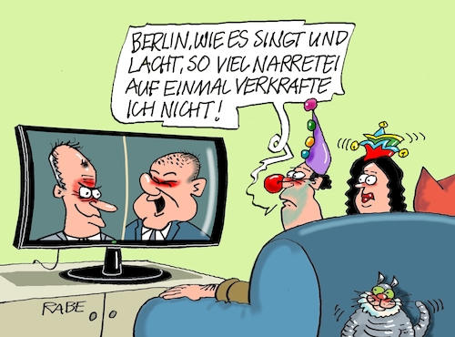 Cartoon: Lachendes Berlin (medium) by RABE tagged ampel,ampelregierung,rot,grün,gelb,fdp,spd,grüne,rabe,ralf,böhme,cartoon,karikatur,pressezeichnung,farbcartoon,tagescartoon,inflation,einkommen,rente,rentenpaket,bruch,streit,neuwahlen,wahlkampf,duell,fernsehduell,karneval,fasching,büttenabend,merz,scholz,narretei,ampel,ampelregierung,rot,grün,gelb,fdp,spd,grüne,rabe,ralf,böhme,cartoon,karikatur,pressezeichnung,farbcartoon,tagescartoon,inflation,einkommen,rente,rentenpaket,bruch,streit,neuwahlen,wahlkampf,duell,fernsehduell,karneval,fasching,büttenabend,merz,scholz,narretei