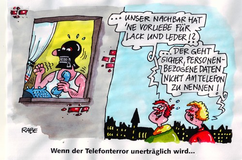 Cartoon: Lack und Leder (medium) by RABE tagged telefonterror,callcenter,frauen,betrüger,lack,und,leder,hotline