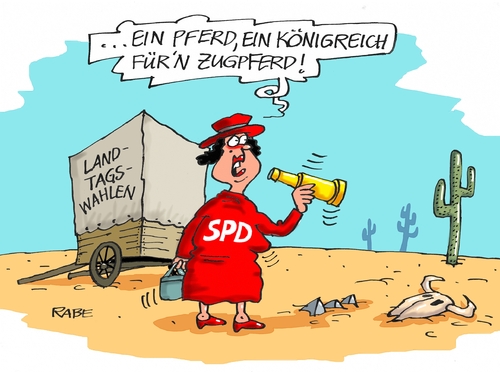 Cartoon: Landtagswahlen (medium) by RABE tagged landtagswahlen,spd,zugpferd,gabriel,wahlprogramm,stimmenfang,rabe,ralf,böhme,cartoon,karikatur,pressezeichnung,farbcartoon,tagescartoon,wüste,pferdewagen,sand,flüchtlinge,flüchtlingskris,landtagswahlen,spd,zugpferd,gabriel,wahlprogramm,stimmenfang,rabe,ralf,böhme,cartoon,karikatur,pressezeichnung,farbcartoon,tagescartoon,wüste,pferdewagen,sand,flüchtlinge,flüchtlingskris