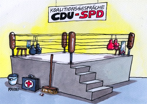 Cartoon: Lasst die Fäuste fliegen! (medium) by RABE tagged koalition,koalitionsgespräche,koalitionsverhandlungen,regierungsbildung,bundestagswahl,schwarzrot,scharzgrün,rotgrün,rotrotgrün,rot,grün,schwarz,opposition,bundesregierung,bundeskabinett,cdu,spd,grüne,linke,gabriel,merkel,seehofer,rabe,ralf,böhme,cartoon,karikatur,pressezeichnung,farbcartoon,boxen,boxring,ringrichter,fäuste,seile,boxhandschuhe,ko,runde,sozialdemokraten,union,sondierungsgespräche,parteikonvent,steuererhöhung,reichensteuer,regierungsprogramm,koalition,koalitionsgespräche,koalitionsverhandlungen,regierungsbildung,bundestagswahl,schwarzrot,scharzgrün,rotgrün,rotrotgrün,rot,grün,schwarz,opposition,bundesregierung,bundeskabinett,cdu,spd,grüne,linke,gabriel,merkel,seehofer,rabe,ralf,böhme,cartoon,karikatur,pressezeichnung,farbcartoon,boxen,boxring,ringrichter,fäuste,seile,boxhandschuhe,ko,runde,sozialdemokraten,union,sondierungsgespräche,parteikonvent,steuererhöhung,reichensteuer,regierungsprogramm