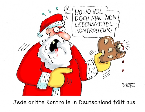 Cartoon: Lebensmittelkontrolle (medium) by RABE tagged weihnachten,weihnachtsmann,lebkuchen,pfefferkuchen,zahn,wurzel,blut,hart,rabe,ralf,böhme,cartoon,karikatur,pressezeichnung,farbcartoon,tagescartoon,lebensmittel,lebensmittelkontrolle,lebensmittelkontrolleur,weihnachten,weihnachtsmann,lebkuchen,pfefferkuchen,zahn,wurzel,blut,hart,rabe,ralf,böhme,cartoon,karikatur,pressezeichnung,farbcartoon,tagescartoon,lebensmittel,lebensmittelkontrolle,lebensmittelkontrolleur