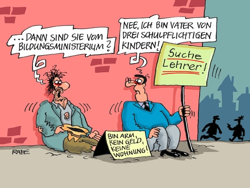 Cartoon: Lehrermangel (medium) by RABE tagged lehrer,lehrermangel,lehrerzimmer,einstellung,einstellungsgespräch,schulleitung,rabe,ralf,böhme,cartoon,karikatur,pressezeichnung,farbcartoon,tagescartoon,unterrichtsausfall,familienvater,kinder,schulpflicht,lehrereinstellung,bettler,straße,lehrer,lehrermangel,lehrerzimmer,einstellung,einstellungsgespräch,schulleitung,rabe,ralf,böhme,cartoon,karikatur,pressezeichnung,farbcartoon,tagescartoon,unterrichtsausfall,familienvater,kinder,schulpflicht,lehrereinstellung,bettler,straße