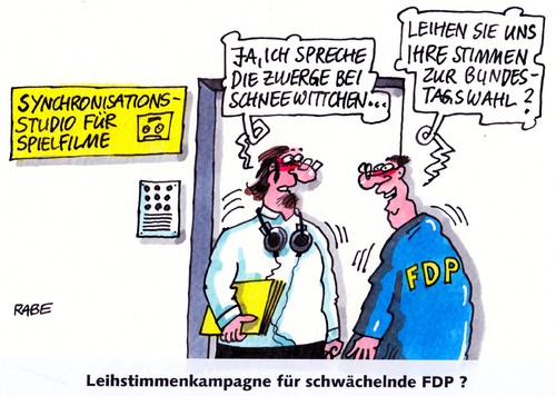 Cartoon: Leihstimmen (medium) by RABE tagged liberale,fdp,rösler,brüderle,schwarzgelb,kanzlerin,merkel,cdu,koalition,bundesregierung,bundestagswahl,wähler,wählerstimmen,rabe,ralf,böhme,cartoon,karikatur,stimmen,stimmzettel,leihstimmen,synchronisation,spielfilme,studio,tontechnik,sprecher,zwerge,schneewittchen,märchen,grimm,brüder,gebrüder,leihstimmenkampagne,ausleihdienst,schwäche,umfragewerte,umfragetief,politbarometer,wählergunst,liberale,fdp,rösler,brüderle,schwarzgelb,kanzlerin,merkel,cdu,koalition,bundesregierung,bundestagswahl,wähler,wählerstimmen,rabe,ralf,böhme,cartoon,karikatur,stimmen,stimmzettel,leihstimmen,synchronisation,spielfilme,studio,tontechnik,sprecher,zwerge,schneewittchen,märchen,grimm,brüder,gebrüder,leihstimmenkampagne,ausleihdienst,schwäche,umfragewerte,umfragetief,politbarometer,wählergunst