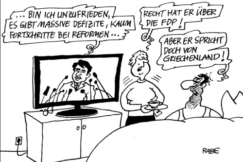 Cartoon: Liberale Defizite (medium) by RABE tagged defizit,griechenland,athen,hellas,papademos,finanzchefs,schäuble,cdu,finanzhilfe,rettungspaket,milliarden,schuldenschnitt,euro,eu,brüssel,eurokrise,schuldenerlass,kredit,banken,linke,rechte,sozialisten,parlamentswahlen,stimmzettel,euroaustritt,austritt,szenario,wirtschaftskrisse,rettungsschirm,fiskalpakt,esm,troika,reformen,fortschritte,rösler,fdp,liberale,schwarzgelb,wirtschaftsminister,bundesregierung,koalition,interview,tv,couch,mann,frau,wählergunst,umfragetief,defizit,griechenland,athen,hellas,papademos,finanzchefs,schäuble,rettungspaket,euro