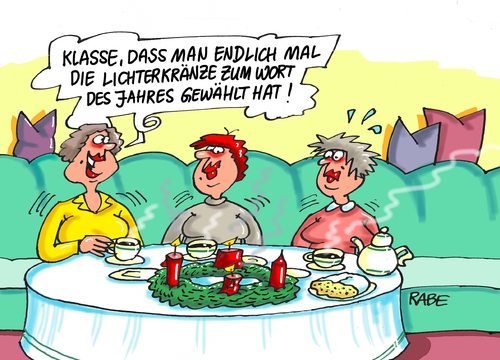 Cartoon: Lichtergrenze und Lichterkränze (medium) by RABE tagged wort,des,jahres,lichtergrenze,grenzöffnung,jahrestag,mauerfall,einheit,rabe,ralf,böhme,cartoon,karikatur,pressezeichnung,farbcartoon,tagescartoons,advent,weihnachten,adventskranz,kerzen,lichter,lichterkranz,lichtkranz,frauen,kaffetrinken,kaffekränzchen,wort,des,jahres,lichtergrenze,grenzöffnung,jahrestag,mauerfall,einheit,rabe,ralf,böhme,cartoon,karikatur,pressezeichnung,farbcartoon,tagescartoons,advent,weihnachten,adventskranz,kerzen,lichter,lichterkranz,lichtkranz,frauen,kaffetrinken,kaffekränzchen