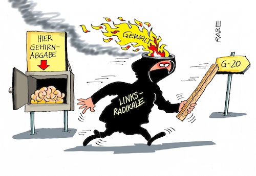 Cartoon: Linke Gewalt (medium) by RABE tagged hamburg,sturmflut,zwanzig,gipfel,militante,linke,linksextremisten,rabe,ralf,böhme,cartoon,karikatur,pressezeichnung,farbcartoon,tagescartoon,welle,gewalt,innenminister,steinmeier,schwarzer,block,linksradikale,gehirn,gehirnskasten,schanzenviertetel,polizeieinsatz,autonome,scholz,hamburg,sturmflut,zwanzig,gipfel,militante,linke,linksextremisten,rabe,ralf,böhme,cartoon,karikatur,pressezeichnung,farbcartoon,tagescartoon,welle,gewalt,innenminister,steinmeier,schwarzer,block,linksradikale,gehirn,gehirnskasten,schanzenviertetel,polizeieinsatz,autonome,scholz