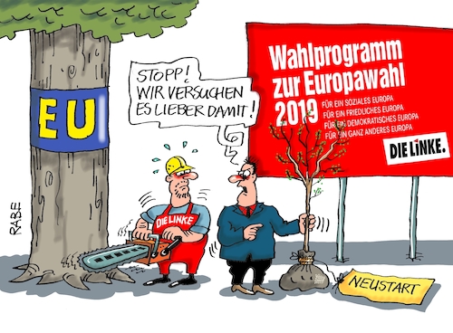 Cartoon: Linkenparteitag (medium) by RABE tagged eu,europa,europawahlen,wahlprogramm,linke,gysi,bonn,neustart,zerschlagung,rabe,ralf,böhme,cartoon,karikatur,pressezeichnung,farbcartoon,tagescartoon,kipping,wagenknecht,spaltung,baum,setzling,kettensäge,pflanzung,baumschule,rechte,eu,europa,europawahlen,wahlprogramm,linke,gysi,bonn,neustart,zerschlagung,rabe,ralf,böhme,cartoon,karikatur,pressezeichnung,farbcartoon,tagescartoon,kipping,wagenknecht,spaltung,baum,setzling,kettensäge,pflanzung,baumschule,rechte