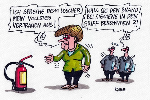 Cartoon: Löscher (medium) by RABE tagged löscher,siemens,brand,aufsichtsrat,unternehmen,merkel,kanzlerin,cdu,cromme,industrie,konzerne,rabe,ralf,böhme,cartoon,karikatur,pressezeichnung,farbcartoon,feuerlöscher,schaumlöscher,brandherd,vertrauen,griff,technologie,ertrag,wettbewerb,wirtschaft,weltmarkt,vorstand,finanzchef,bilanz,kaeser,löscher,siemens,brand,aufsichtsrat,unternehmen,merkel,kanzlerin,cdu,cromme,industrie,konzerne,rabe,ralf,böhme,cartoon,karikatur,pressezeichnung,farbcartoon,feuerlöscher,schaumlöscher,brandherd,vertrauen,griff,technologie,ertrag,wettbewerb,wirtschaft,weltmarkt,vorstand,finanzchef,bilanz,kaeser